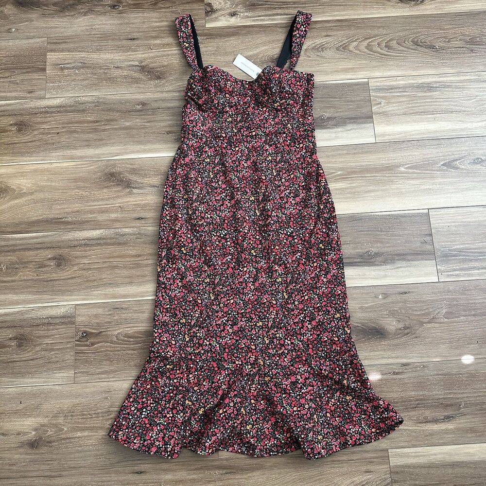 Hutch Anthropologie Sweetheart Pink Floral Bustier Midi Dress - Size S - NWT